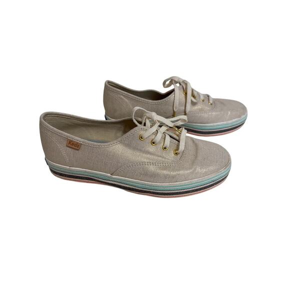 Keds Foxing Triple Stripes Teal Brown Orange Brushed Metallic Gold Sneakers - Picture 3 of 9